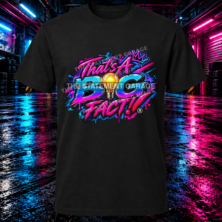 pink blue crown shirt display on blue and pink garage background, watermarked over print; actual logo is smaller than preview
