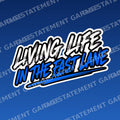 Living Life in the Fast Lane Sticker branded mockup on blue background