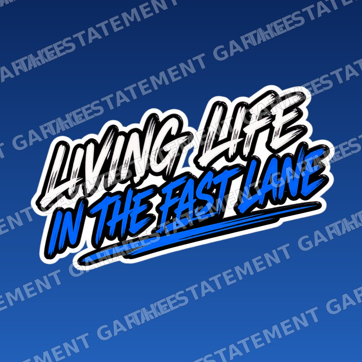 Living Life in the Fast Lane Sticker branded mockup on blue background