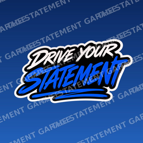 Drive Your Statement Sticker branded mockup on blue background