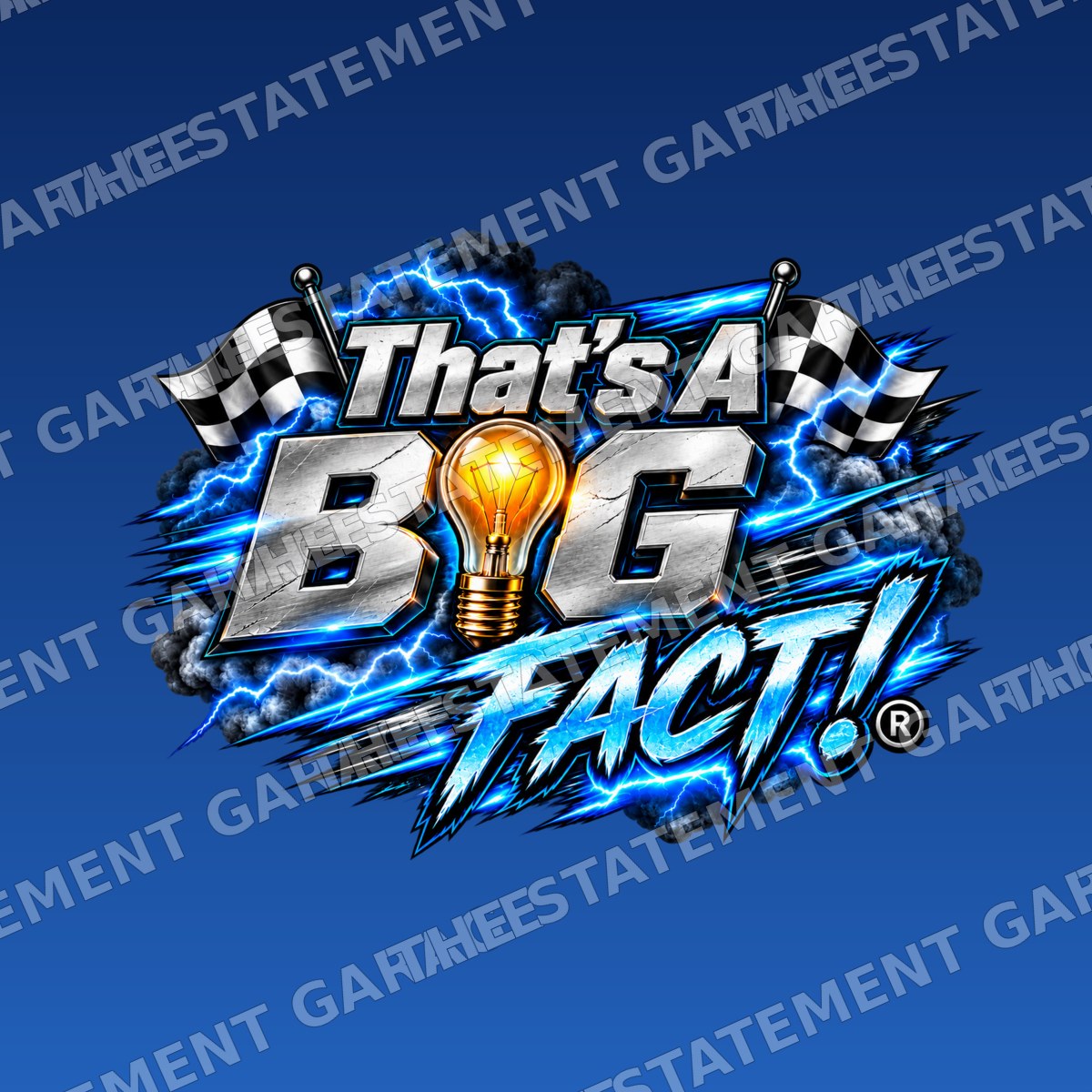 That’s A BIG FACT!® Blue Lightning Sticker branded mockup on blue background