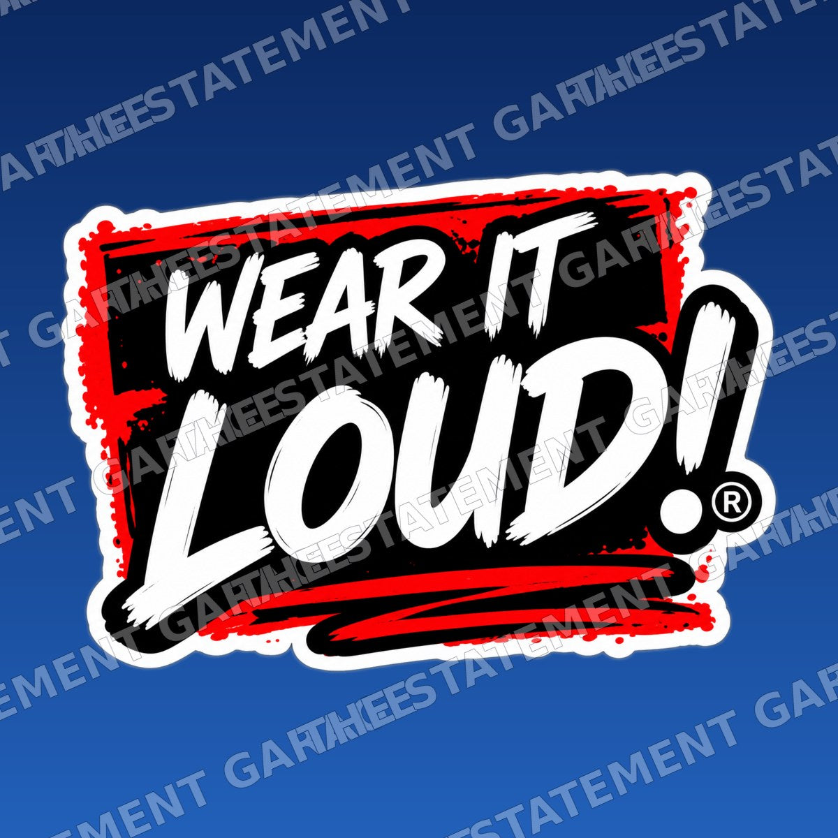 Wear It Loud! Sticker branded mockup on blue background