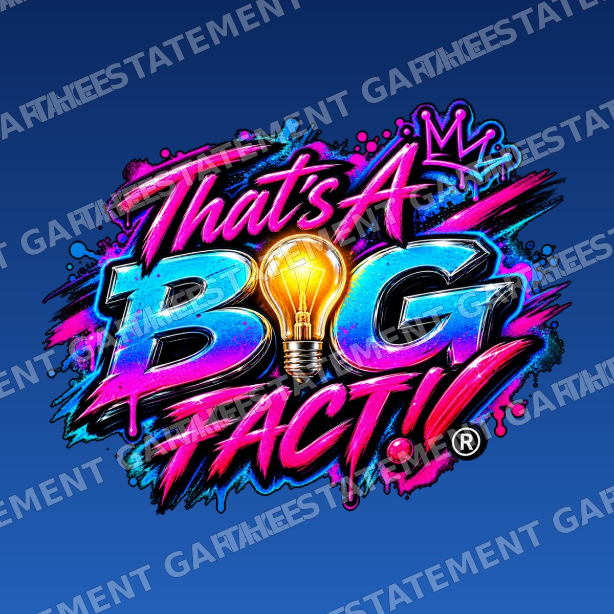 That’s A BIG FACT!® Pink & Blue Crown Sticker branded mockup on blue background